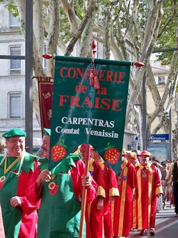 Banner of the Brotherhood of the Strawberry of Carpentras (Vaucluse, France).