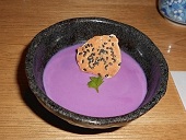 Purple sweet potato pudding at a restaurant in Osaka, Japan